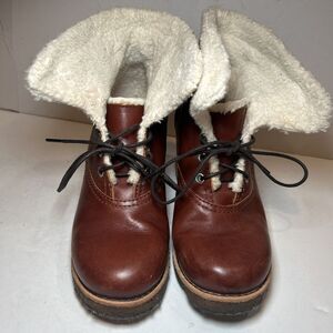 Swedish Hasbeens Shearling Lined Ankle Tie-up Boot Size 38/7.5 Boho Anthropologi